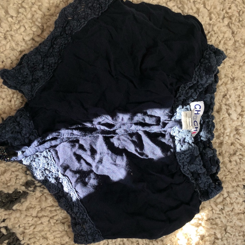 navy blue jaw string floral lace beach flow shorts